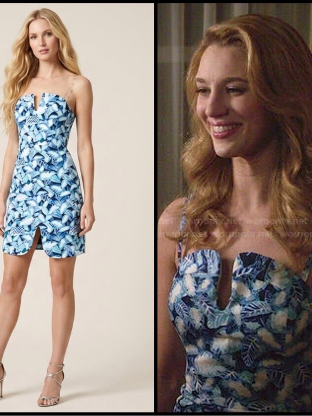 Opening Ceremony ASO TV Blue Leaf Notch-Neck Front Slit Fitted Mini New Dress 2